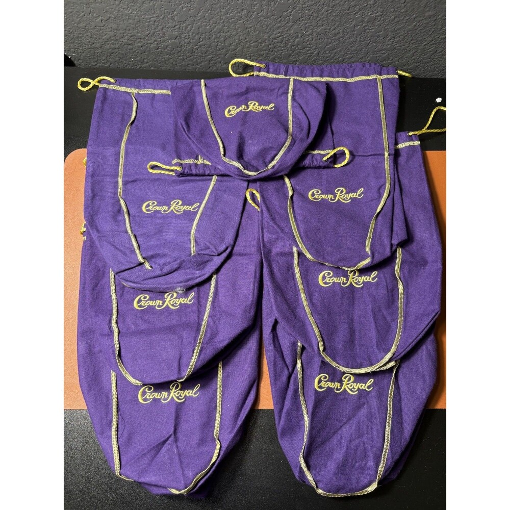 Set of 9 Crown Royal Purple Velvet Felt Bags Assorted Sizes Gold Drawstring Craf